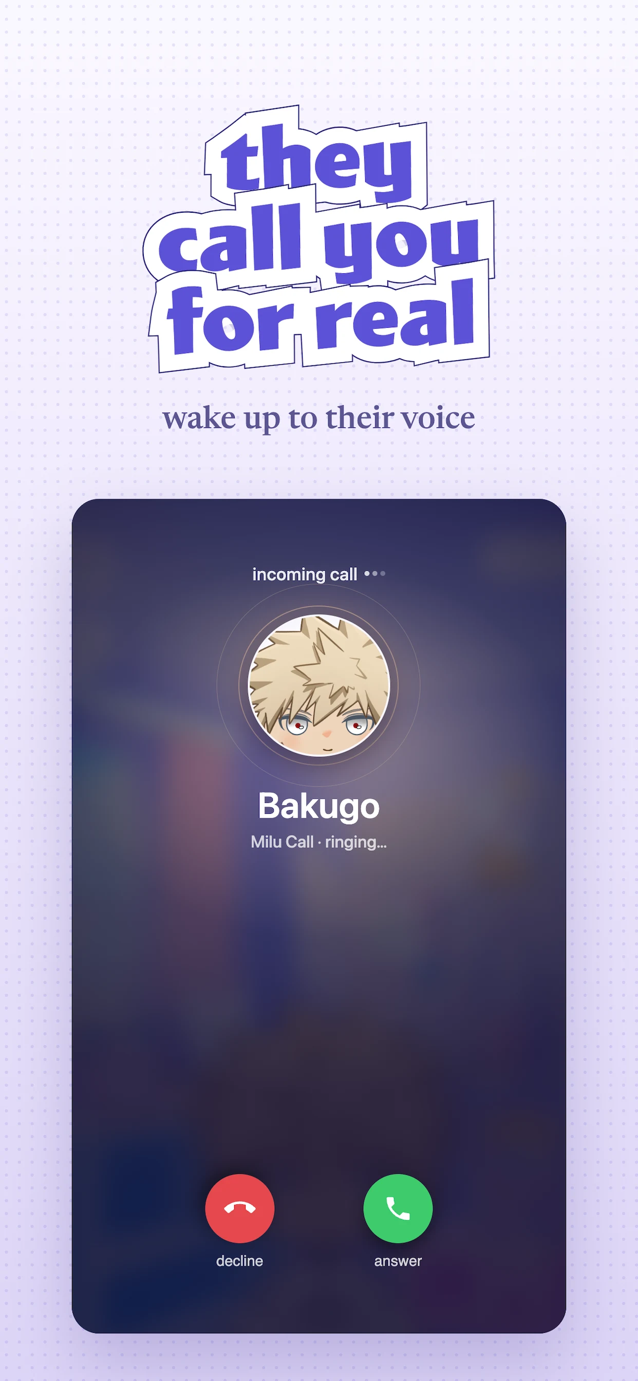 Milu: character morning call screenshot